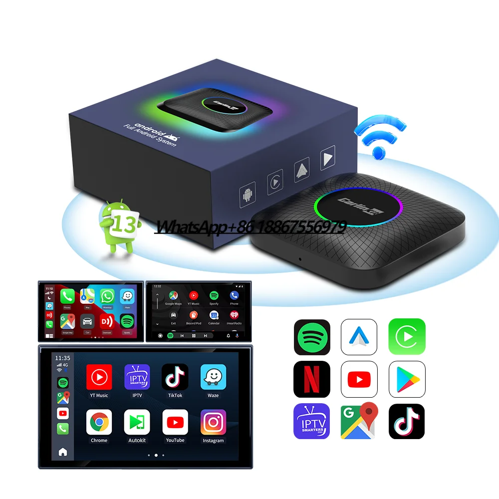 

New Arrival Android Box Car 13 Qcm6225 Tbox Ambient 4G 64Gb Wired to Wireless Car Play Auto Electronic Ai Box Carplay Adapter