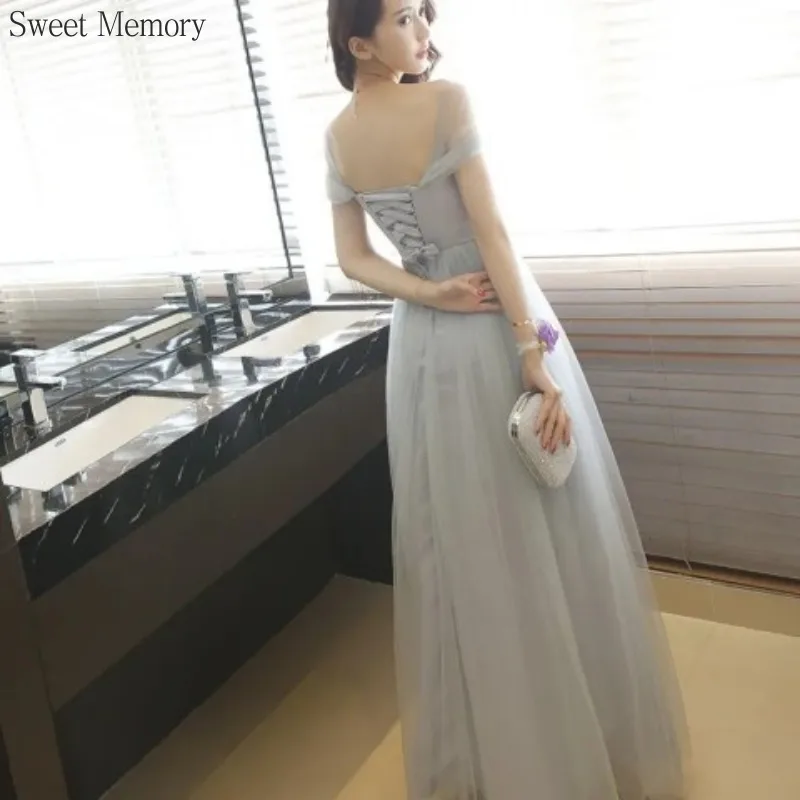 Custom Made A72 Sweet Memory CRYSTAL Gray White Bridesmaid Dresses Mesh Tulle Floor Length Homecoming Birthady Party Dress