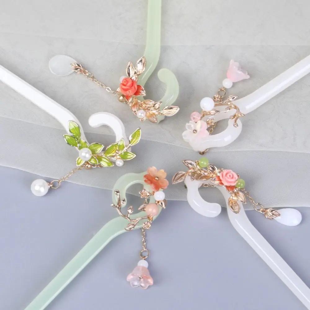 Cute Tassels Hanfu Hair Clip Acetic Acid Antique Style Chinese Style Hair Stick Hair Clip Pearl Flower Hairpin Daily