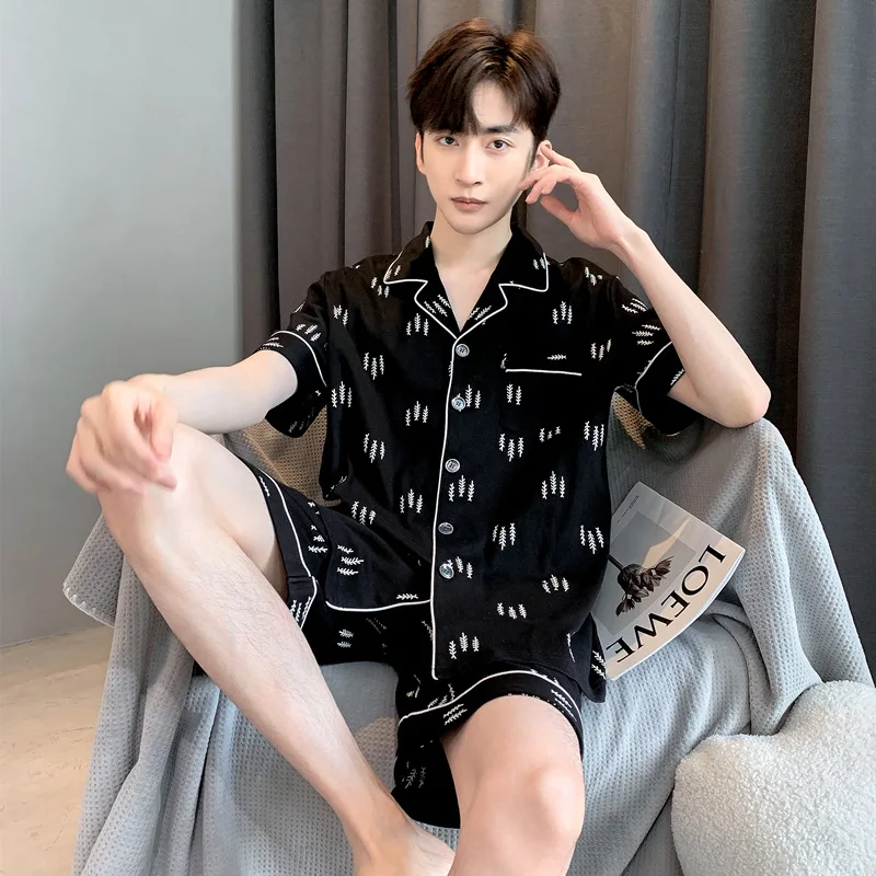 New 2024 Men\'s Summer Casual Sleepwear Pajama Sets Cotton Short Sleeved Night Clothing Pyjamas Suit Male Loose Home-wear Sets