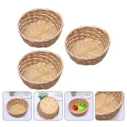 3 Pcs Fruit Container Woven Basket Rustic Bread Small Wicker Baskets Bamboo Snack Gift Storage Home Decorations Refrigerator