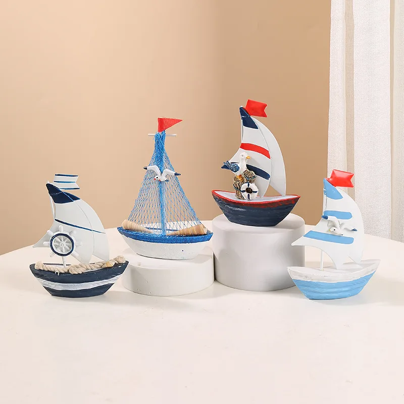 

‌Mediterranean Wooden Ship Model - Handcrafted Sailboat Decor for Home, Office, Hotel, Vintage Nautical Gift, Desktop Showpiece