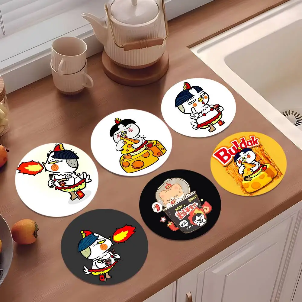 Posavasos Kwaii Anime B-Buldak RameSn, Redondos de Madera de 10 cm, Aptos para Bebidas, Té, Café, Regalo para el Hogar, Opciones para Días Festivos