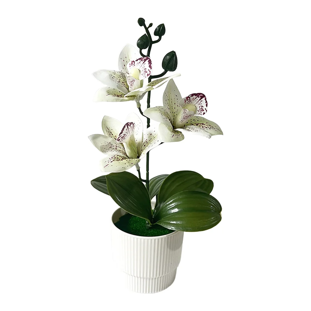 For Nordic Design Spaces Artificial Cymbidium Orchid 26.5cm Tall No Maintenance Required Vertical Striped Design