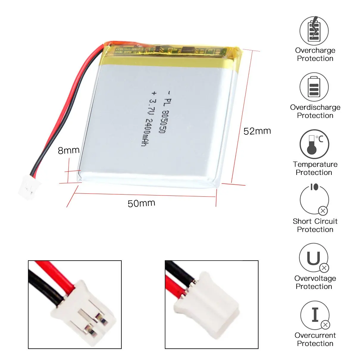3.7V 2400Mah 805050 Oplaadbare Lipo Batterij Lengte 52Mm