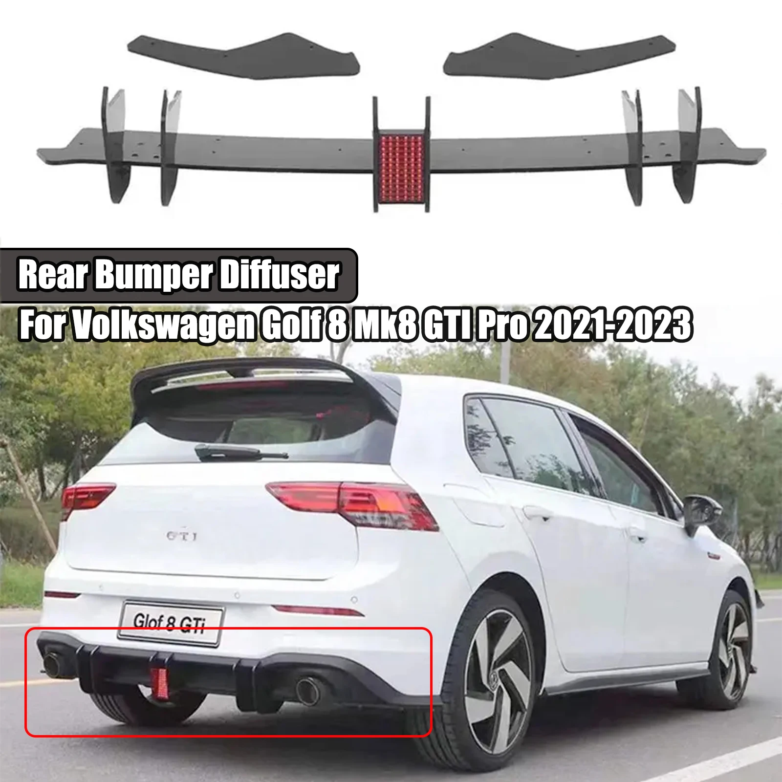 

Rear Bumper Diffuser For Volkswagen Golf 8 MK8 GTI Pro 2021-2023 Splitter Spoiler Lip Maxton Style Car Exterior Accessory