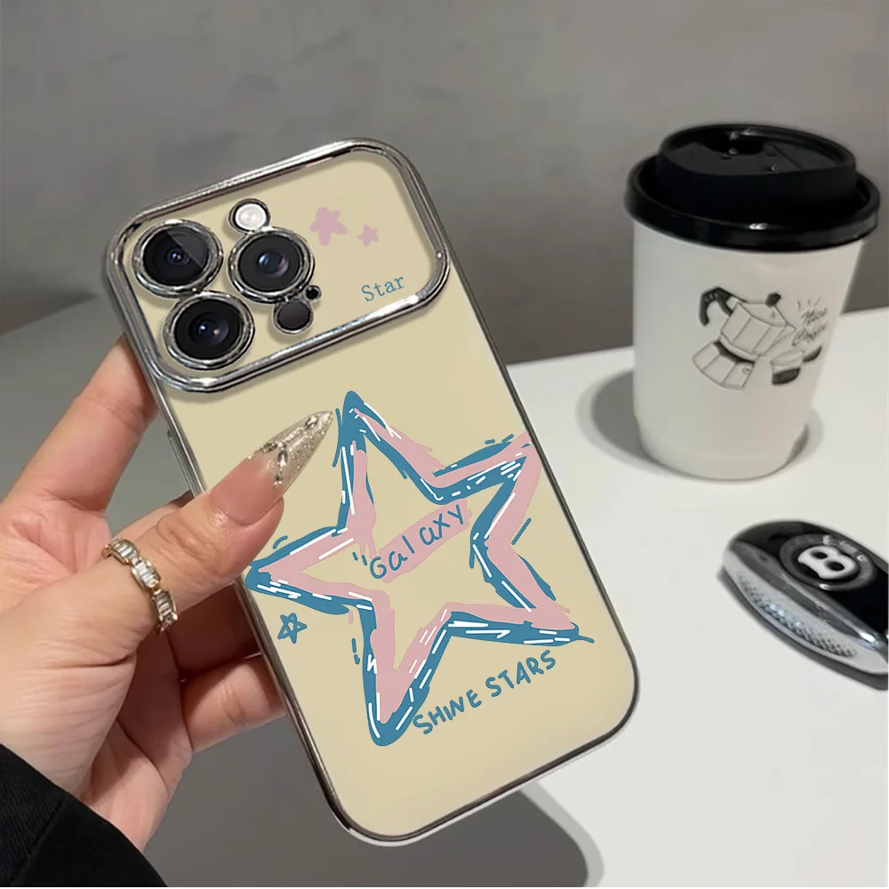 Star Fresh Niche Simple Graffiti Premium Electric Ferry Large Window Phone Case For IPhone 12 11 13 14 15 16 Max Pro Plus Shell