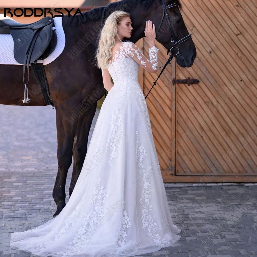 RODDRSYA Exquisite Wedding Dresses For Bride 2023 Long Sleeves A-Line Bride Gowns Lace Applique V-Neck Tulle vestidos de novia