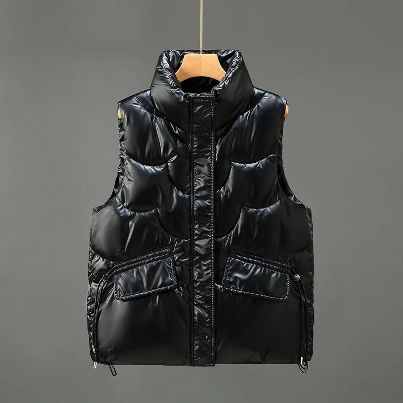 Harajuku Streetwear Cheap Wholesale Waterproof Jacket Casual Winter High-quality Women's Wash Free Glossy Keep Warm Vest