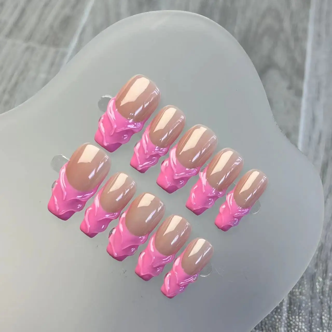 10Pcs French Handmade Almond Press On Nails Ballerina Simple Wearable False Nails Decoration Fake Nail Tips Art