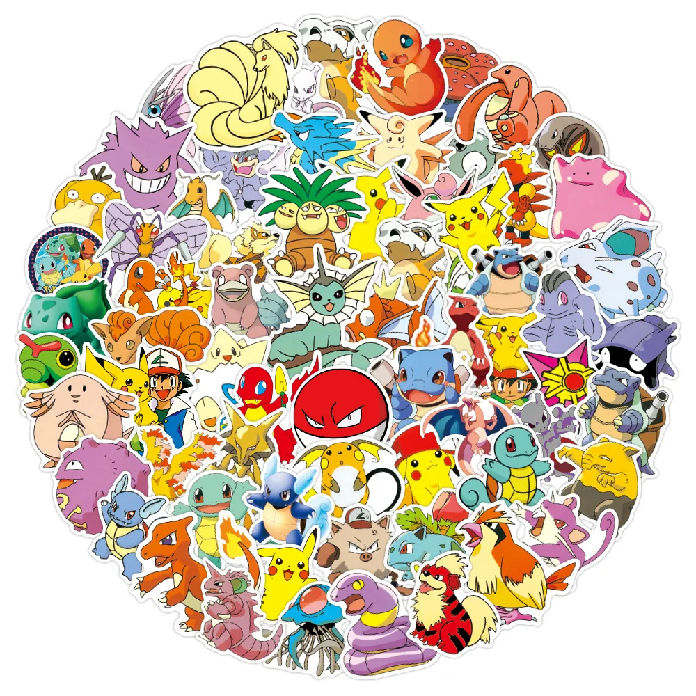 100 New Non-repeating Pokemon Pikachu Cartoon Waterproof Sunscreen Notebook Trolley Box Car Stickers