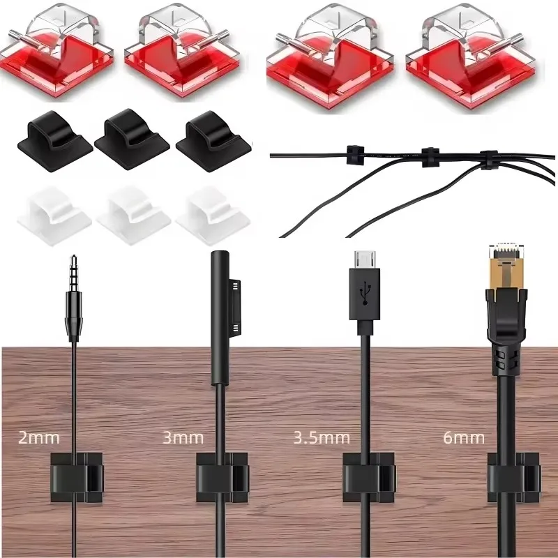 5/10/30pcs Cable Clips Adhesive Cable Organizer Sticky Wire Clip Cord Organizer Wires Management Holder For Home Charging Cable