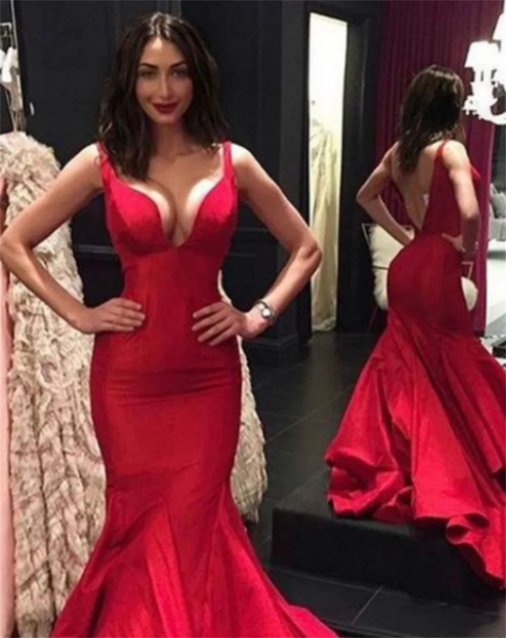 Vestido de noche de satén drapeado para el Día de San Valentín, traje largo de sirena con tirantes finos a medida para ocasiones, Arabia Saudita