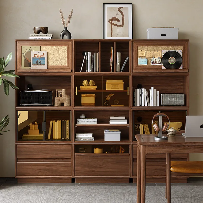 

Walnut solid wood combination small cabinet, can be combined, household living room locker storage cabinet