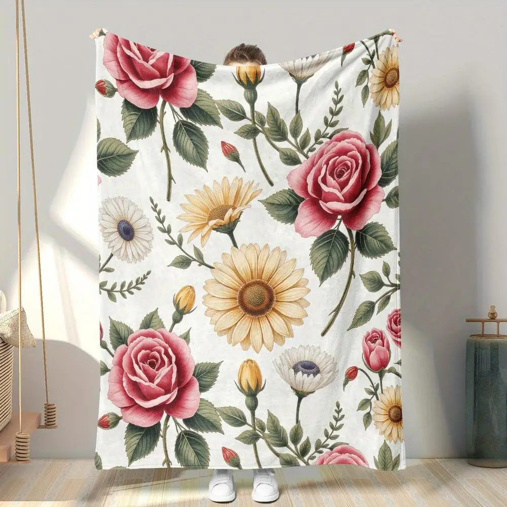 

Классическое флисовое одеяло с ботаническим узором, элегантное цветочное тематическое мягкое теплое покрывало для украшения интерьера, постельное белье для дома 50x80