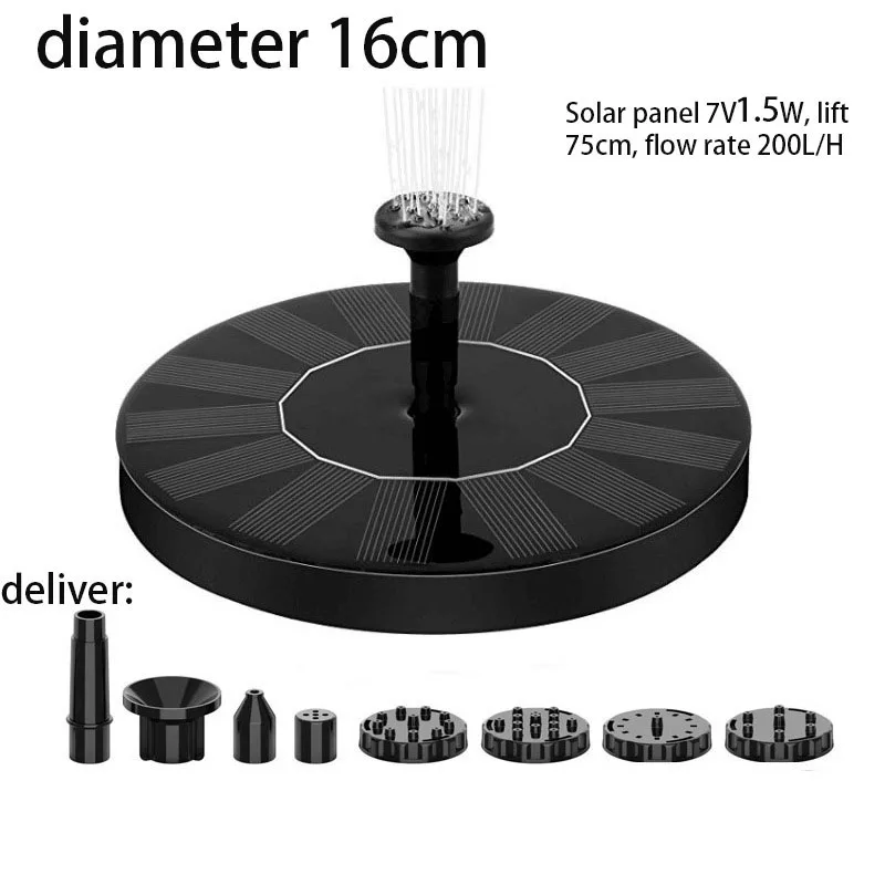 

1.5/3.5/5.5W Outdoor Solar Fountain Pump, with nozzles Solar Bird Bath Fountain,Water Pump Floating Fountains Suitable for Ponds
