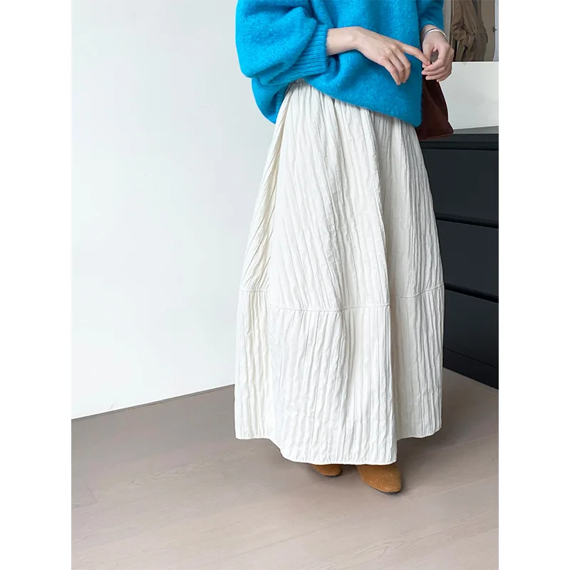 Autumn Winter Quilted Thread Versatile Warm and Slimming Half Body Skirt Lantern Skirt for Women