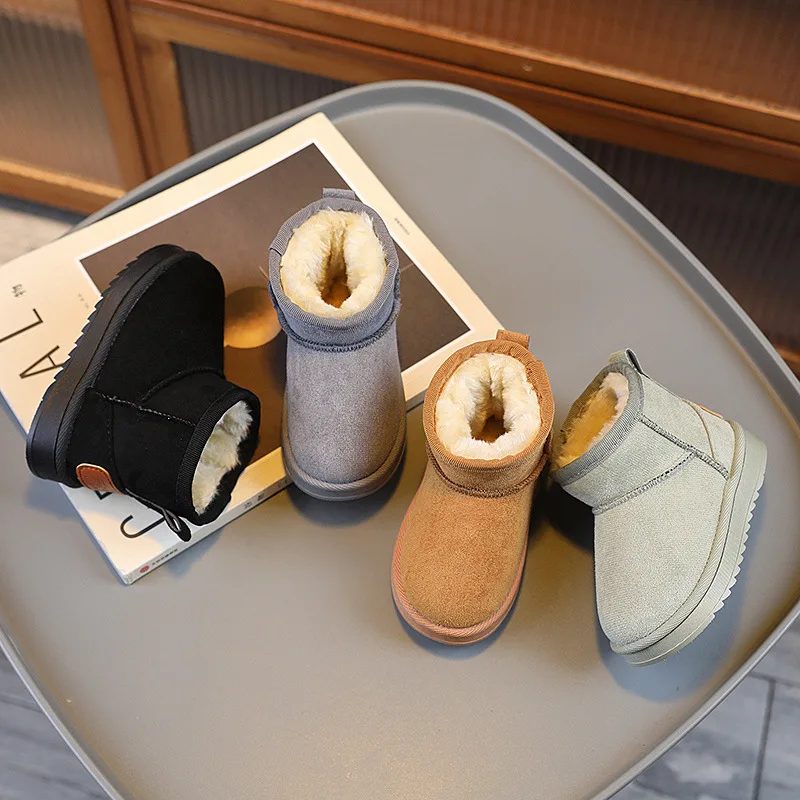 

Children Winter Fashion Snow Boots Fleece Thickened Solid Color Antiskid Short Boots Girls Warm Thick Soft-soled Cotton Boots