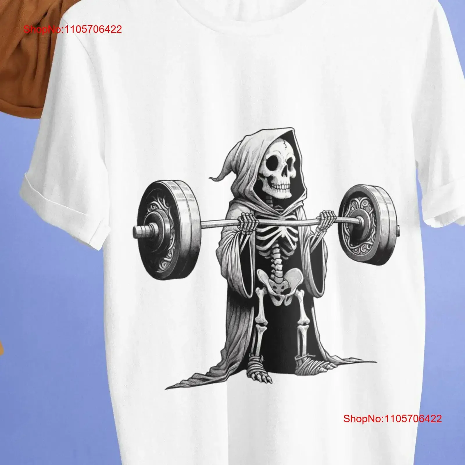 Skeleton in Lifting Weights Workout T Shirt Gym Enthusiast Apparel Unique Halloween Fitness Gear Cool Top vintage Washed