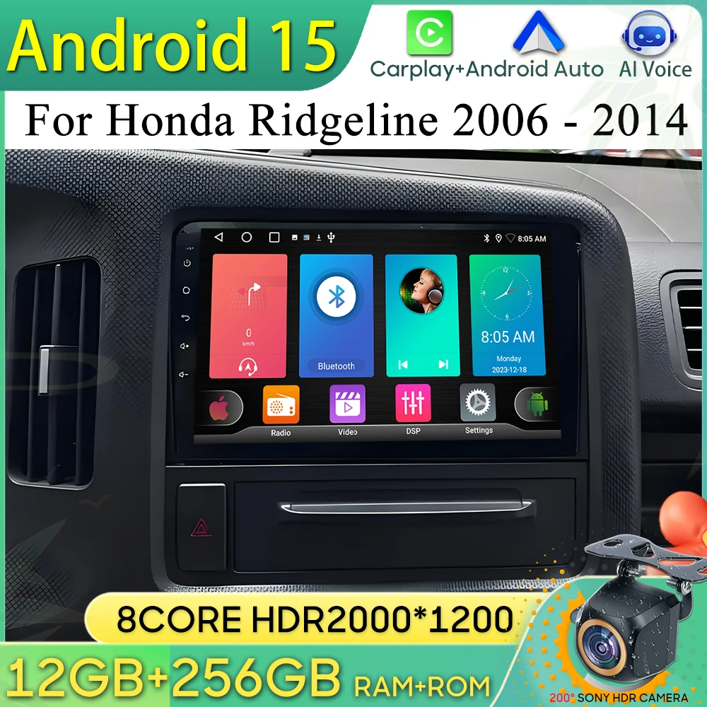 

Автомобильный радиоприемник Android 15 для Honda Ridgeline 2006-2014, GPS-навигация, Android Auto Carplay, видеоэкран, стерео Wi-Fi, без 2din