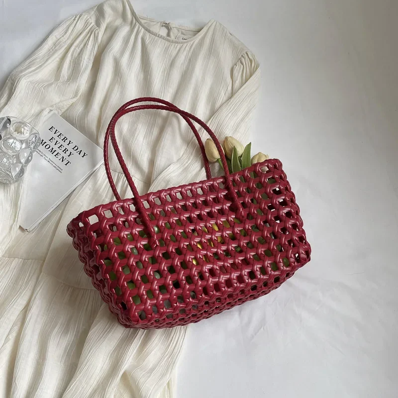 LEFTSIDE Small Solid Woven Tote Bag Women 4