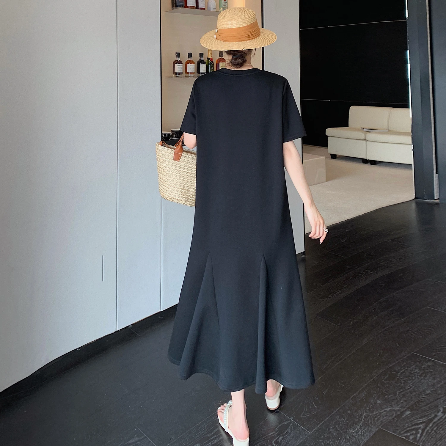 Été grande taille femmes lâche t-shirt Dr minceur ventre couvrant Fi queue jupe coréenne Sle a-ligne longue Dr