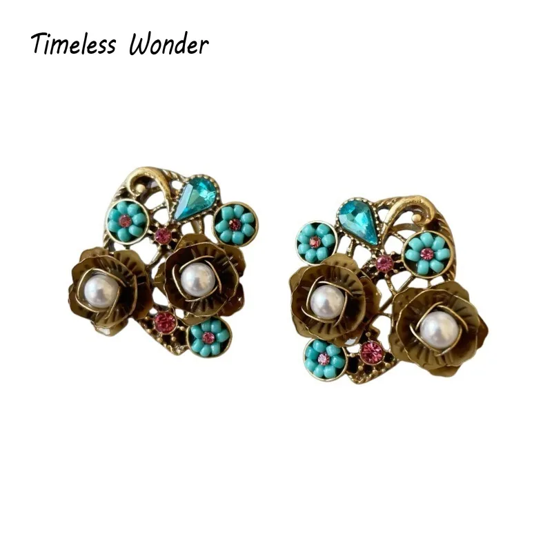 

Timeless Wonder Fancy Zircon Geo Floral Stud Earrings for Women Designer Jewelry Luxury Sweet Korean Medieval Rare Top Mix 3371