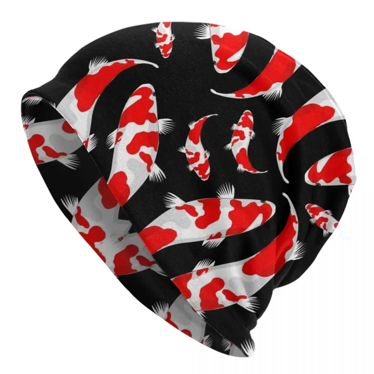 Red And White Koi Fish Pattern Warm Knitted Cap Fashion Bonnet Hat Autumn Winter Outdoor Beanies Hats for Men Women Adult