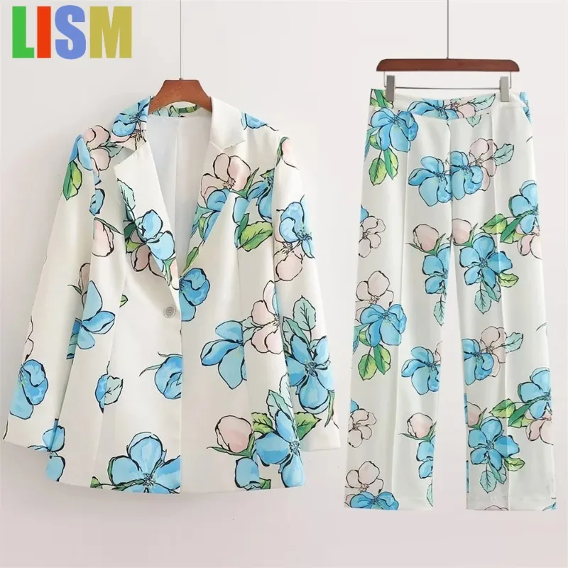 

LISM winter woman outfit New in matching sets Women's Fashion Casual Loose Print Suit Coat Print Suit Wide Leg Pants Set