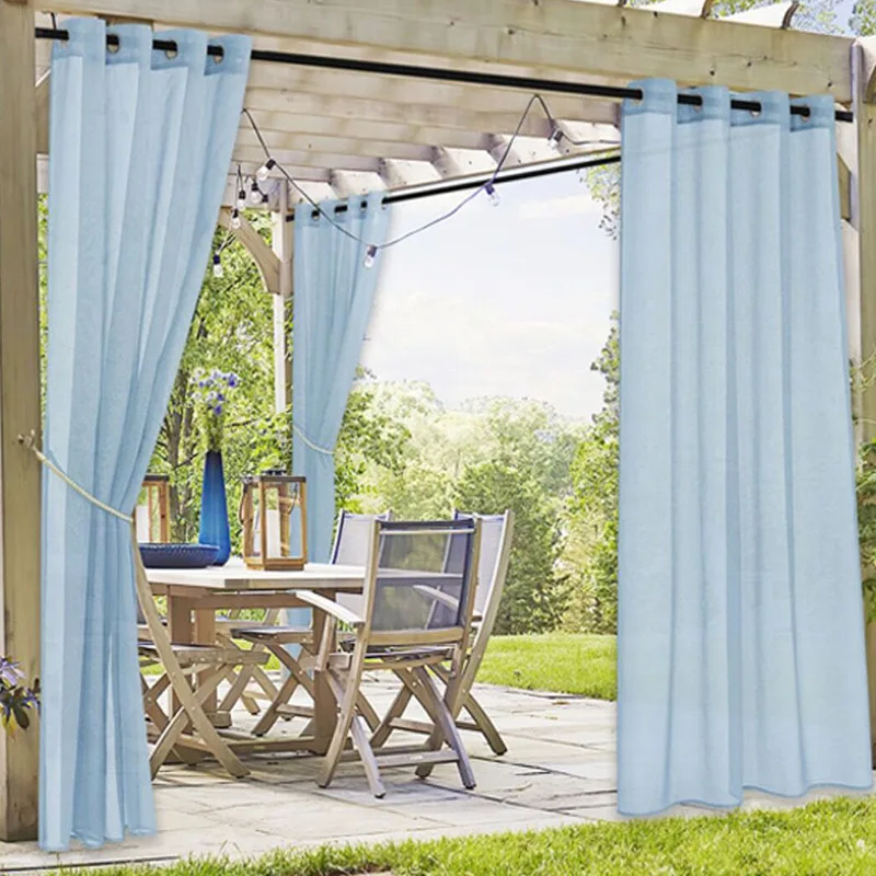 Perforated Transparent Sheer Curtain for Gazebo Solid Waterproof Grommet Top Voile Curtain Bedroom Light Filtering Window Screen