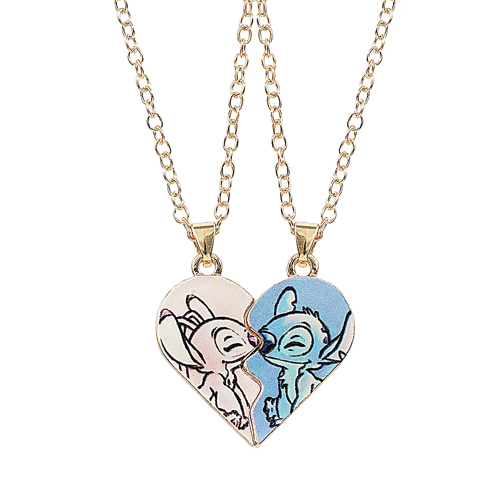 Disney Stitch Angel Couple Necklace Cartoon Heart Stitch Neck Chain For Women Men Love Jewelry Acessorios Gifts