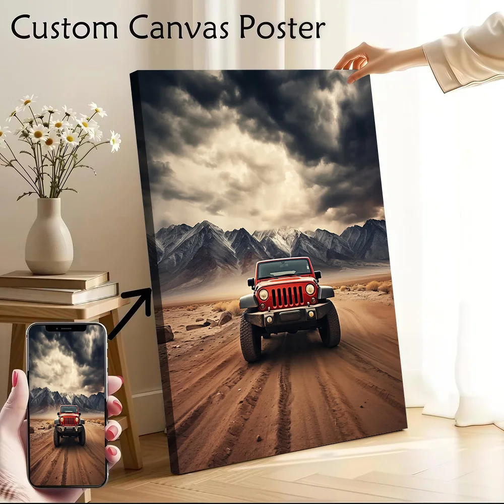 Red SUV in Mountainous Canvas Poster Customizable Printed Canvas Painting Wall Art for Fans Decoration Living Room Decor Home