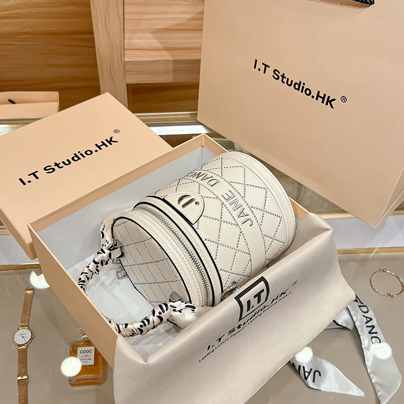 2024 New High-end Cylindrical Leather Bucket Women's Bag, Fashionable Cylindrical Shoulder Bag, Crossbody Bag