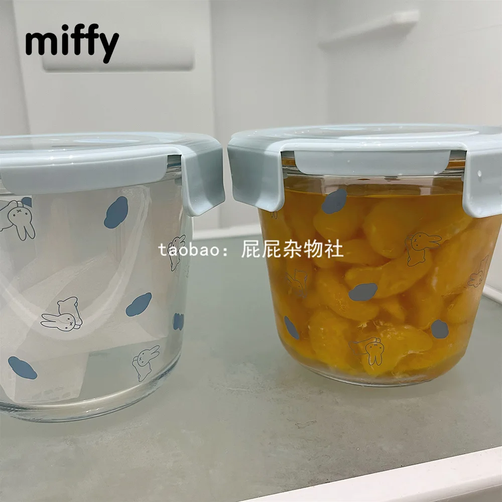Boîte à déjeuner en verre Miffy Kawaii avec couvercle scellé, récipient à Bento aux fruits