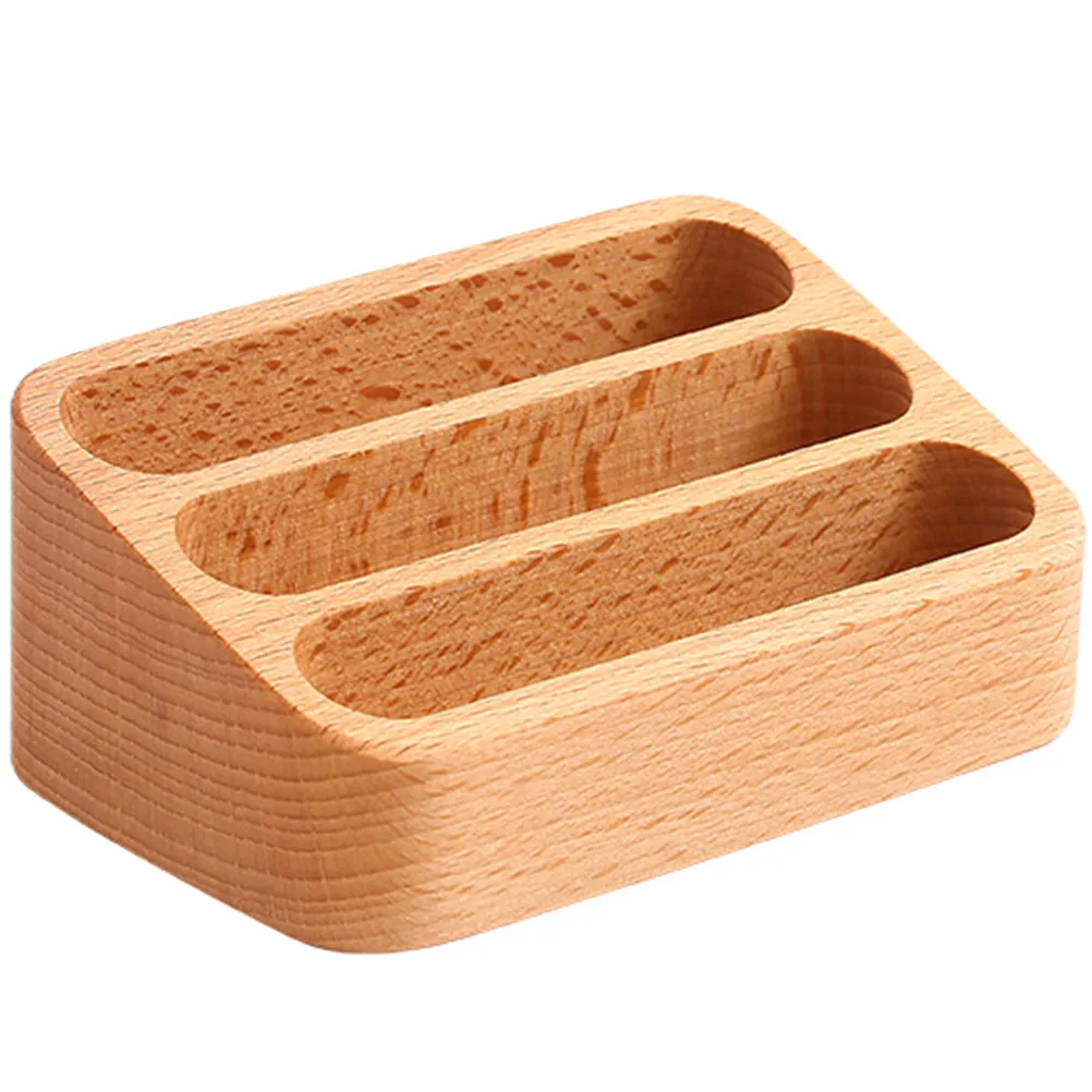 Wooden Business Card Stand Desktop 3-Grid Open Style Holder Office Card Display Rack Organizer Box Business Cards Holder