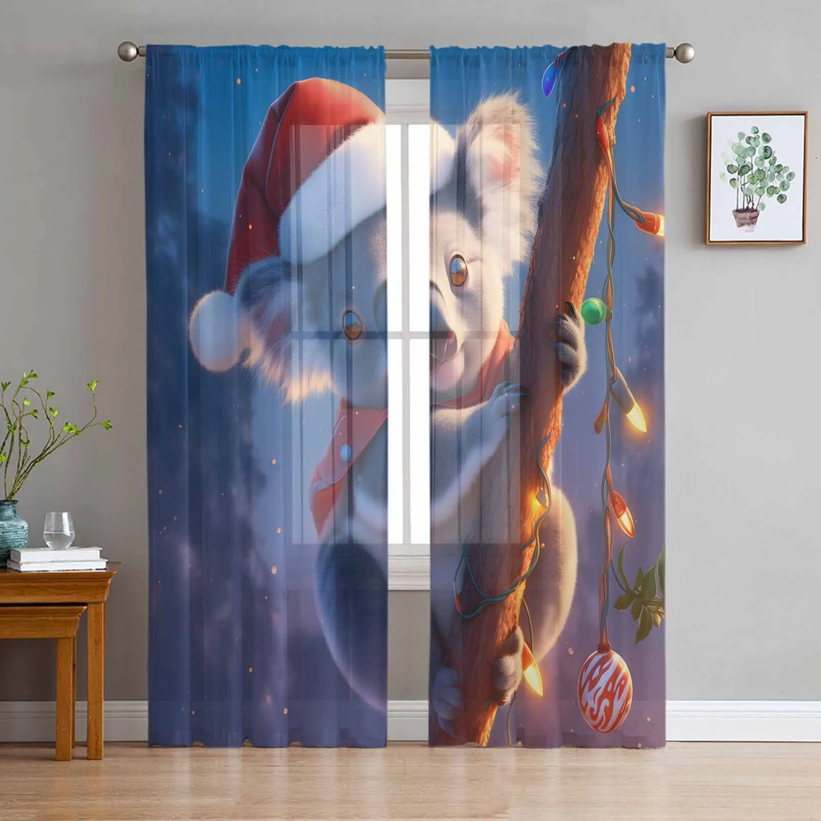 Christmas And Winter Koalas Curtains Decorations For Home Window Tulle Curtains For Living Room Bedroom