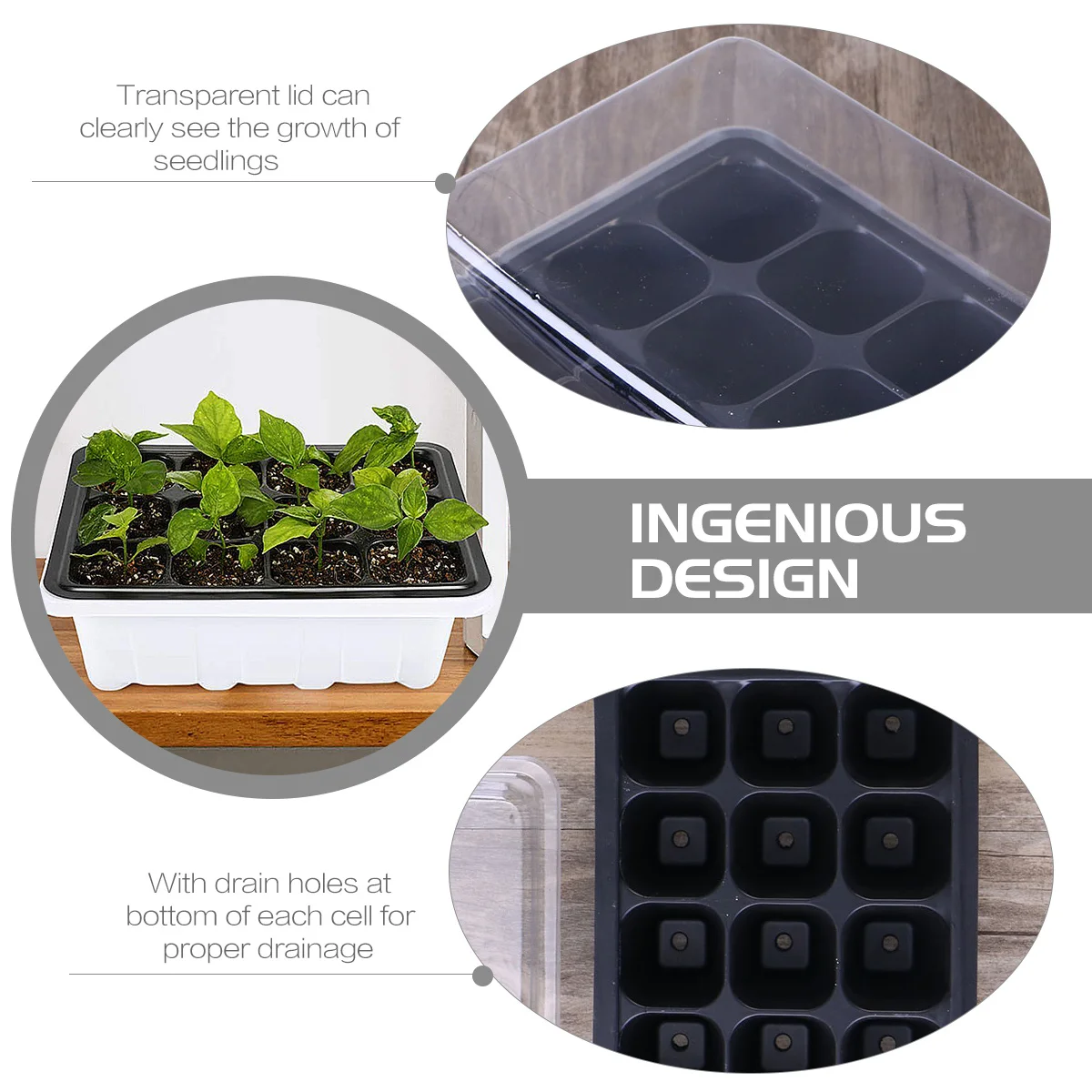 

10pcs Seedling Starter Kit 12-Cell Growing Trays With Transparent Dome For Garden Bonsai Herb Propagation Drainage Holes