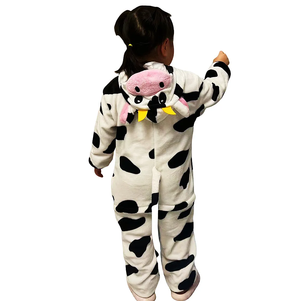 Vaca Kigurumi Animal Onesies para crianças, Halloween Cosplay trajes para crianças