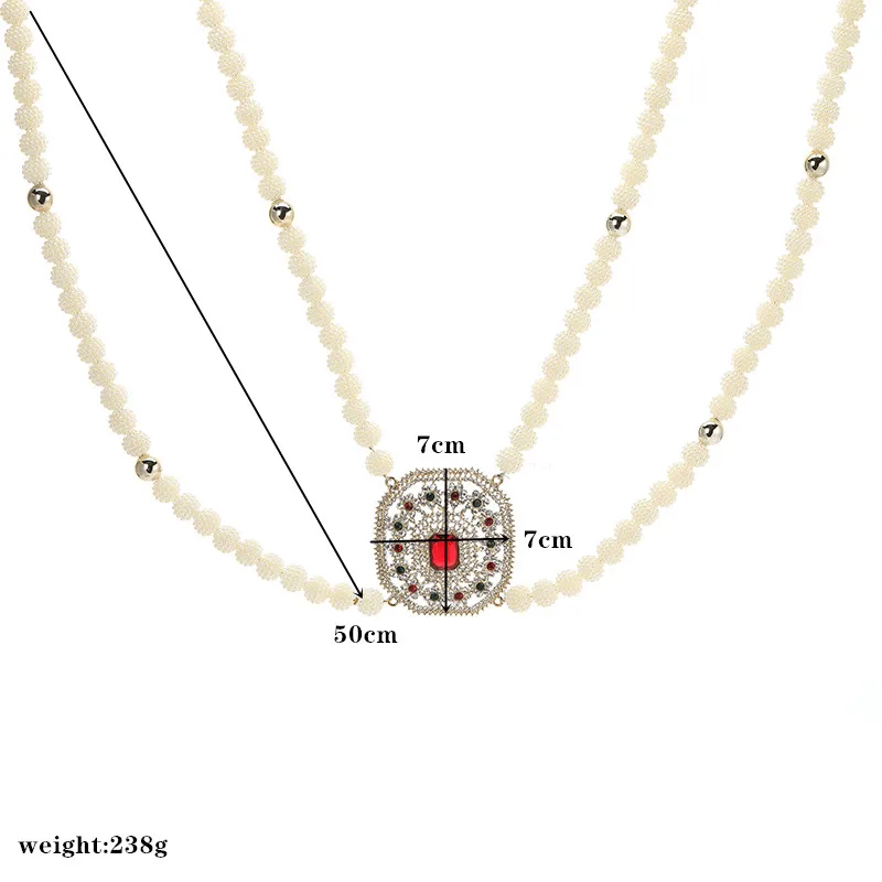 سلسلة جسم الزفاف: تصميم تخريمية من اللؤلؤ والأحجار الكريمة الحمراء، إكسسوار زفاف أنيق للعرائس #6