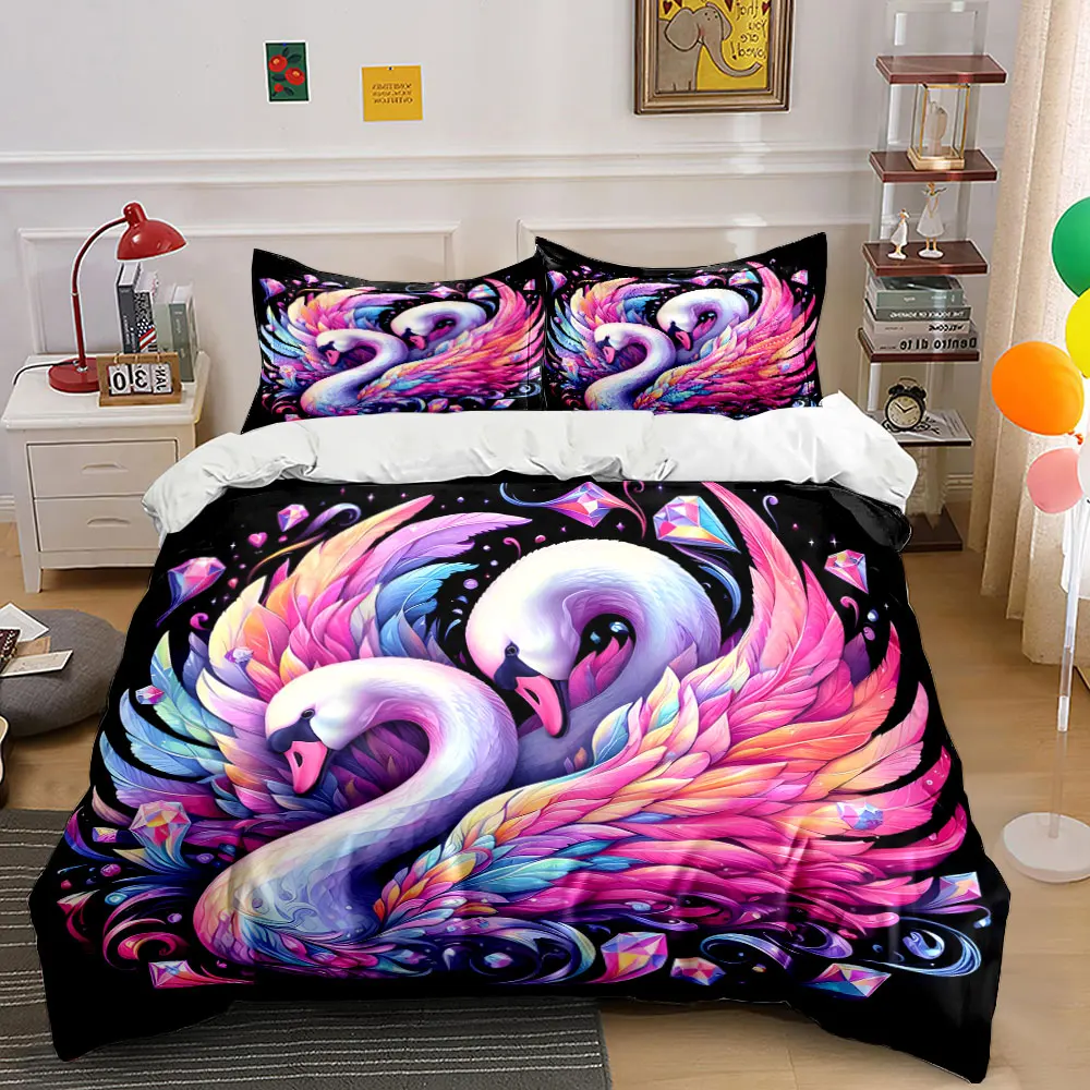 Elegant Swan Trio for Decorations or Art Exquisite three-piece bedding set gift for kids and adults