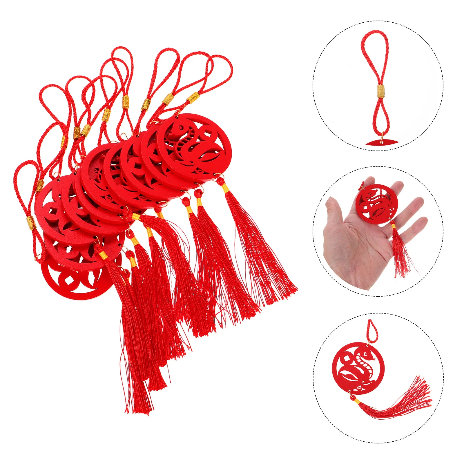 

10Pcs Snake Year Wooden Pendants Yuanbao Style Chinese New Year Bonsai Hanging Decorations Spring Festival Ornaments