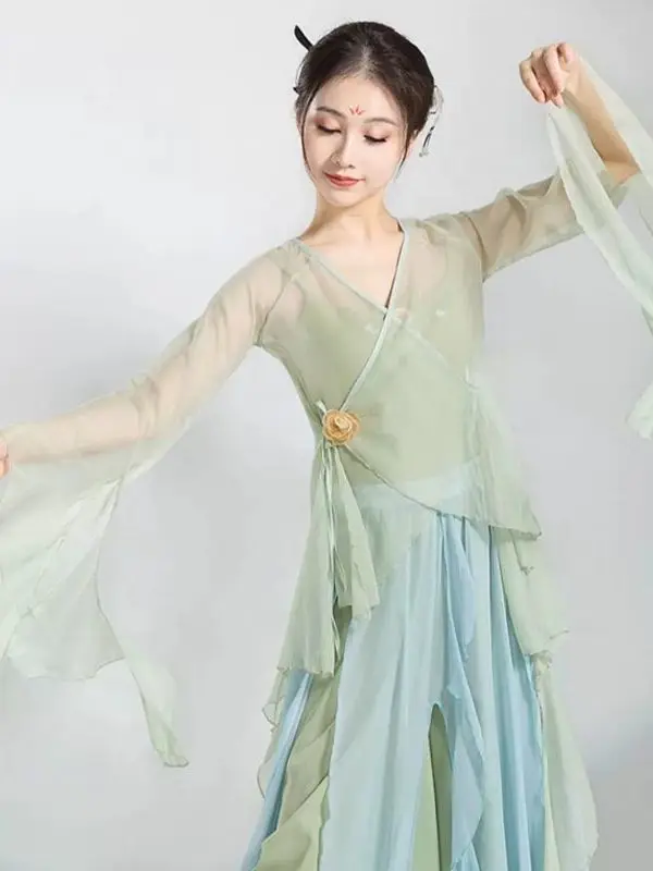 Vestido de dança clássica chinesa, meia saia fluindo, estilo nacional, traje de palco