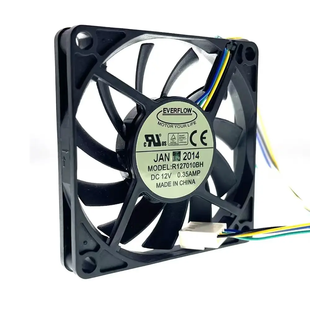 R127010BH New Everflow 70mm 7cm 10mm Slim Dual Ball Bearing 70X70X10mm 0.35A 4200RPM 25CFM 40dBA 4P 4-Pin PWM Cooling Fans
