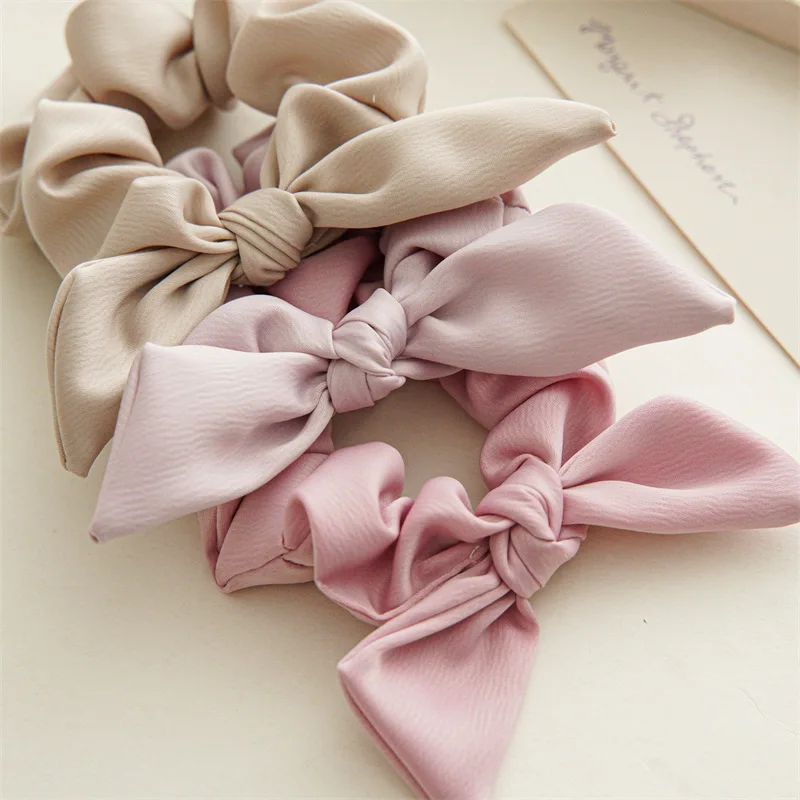 Korean Woman Elegant Brief Solid Color Bow Elastics Hair Band Girls Scrunchies Hair Ties Ladies Ponytail Hold Hair Accessories