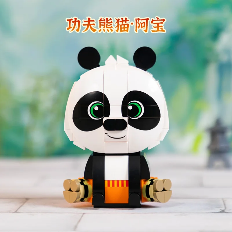 Blok Bangunan Fantasi Film Kung Fu Panda Figur Po Tigress Duduk Model Bangunan Kepala Persegi Ornamen Mainan Hadiah