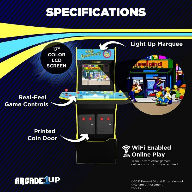 The Simpsons Arcade Machine, 4-Foot — 4 Playerame for Home, Live WiFi Enabled — Includes Custom Ris