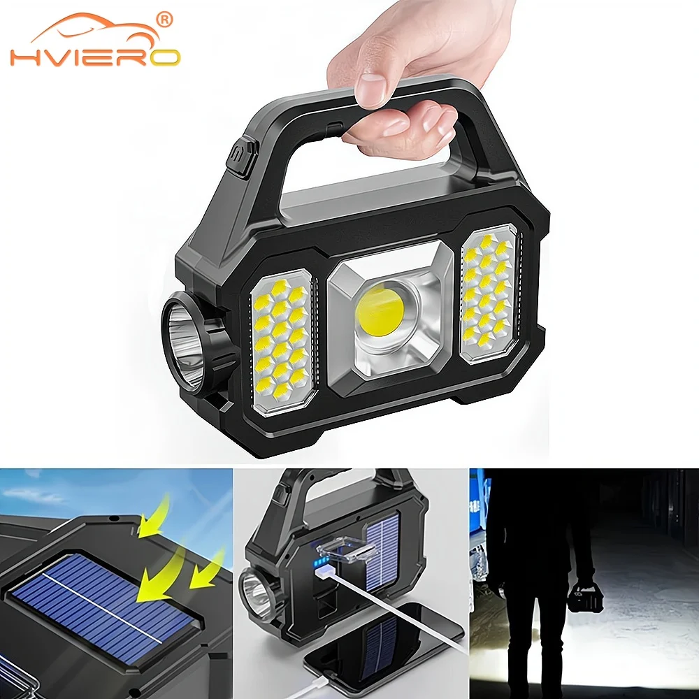 

Solar Multifunctional Searchlight Outdoor Waterproof Rechargeable Treasure Strong Flashlight Cob Hand Lamp Carrying Night Riding