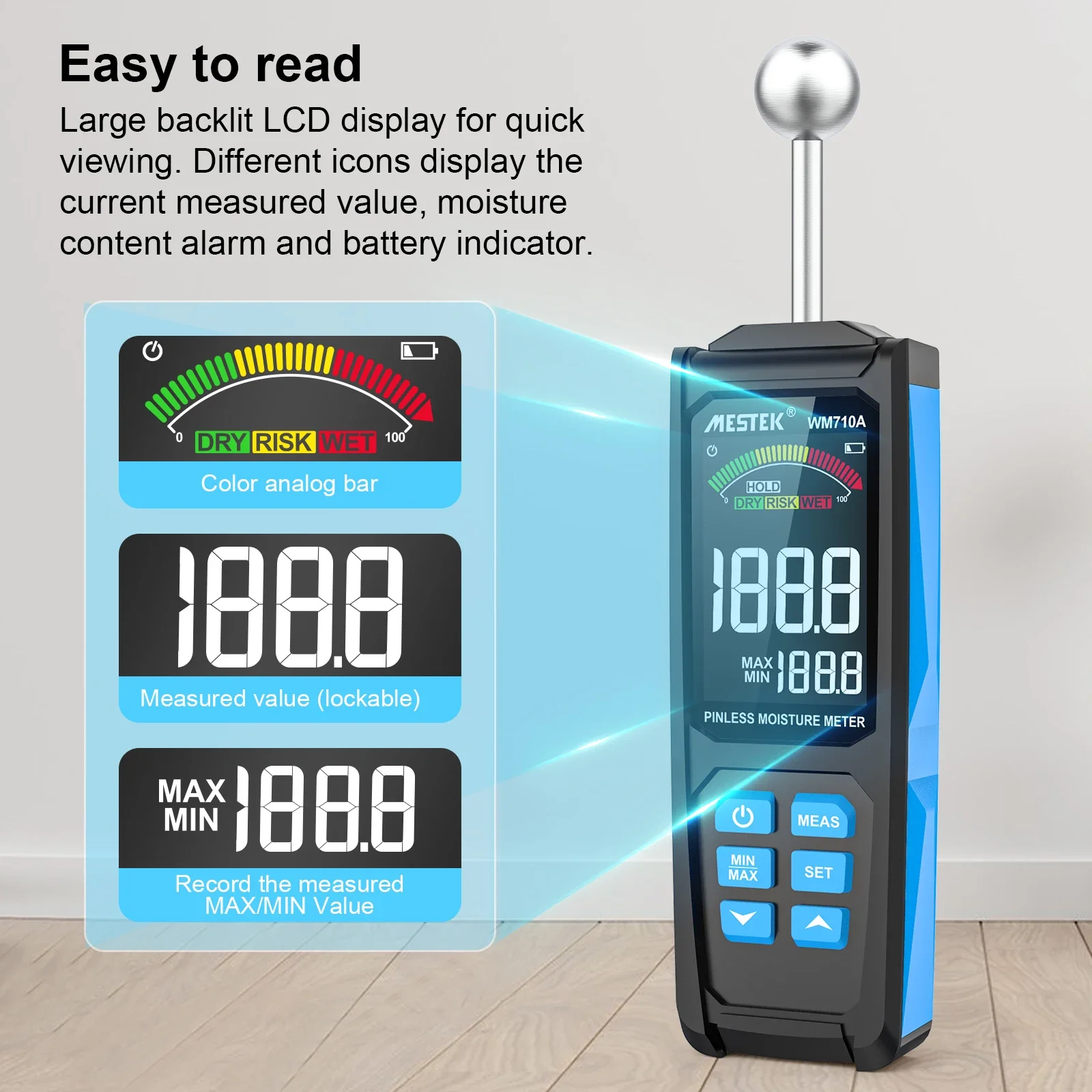 WM710A  Moisture Meter Wood Cardboard Lumber Concrete Buildings Humidity Detector Tester Portable Wood Humidity