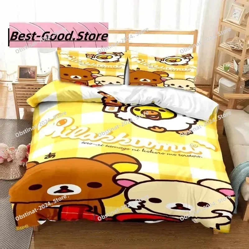 

3D Print Cute Rilakkuma Bear Cartoon Kawaii Bedding Set Boys Girls Twin Queen Full Size Duvet Cover Pillowcase Bed Adult Bedroom