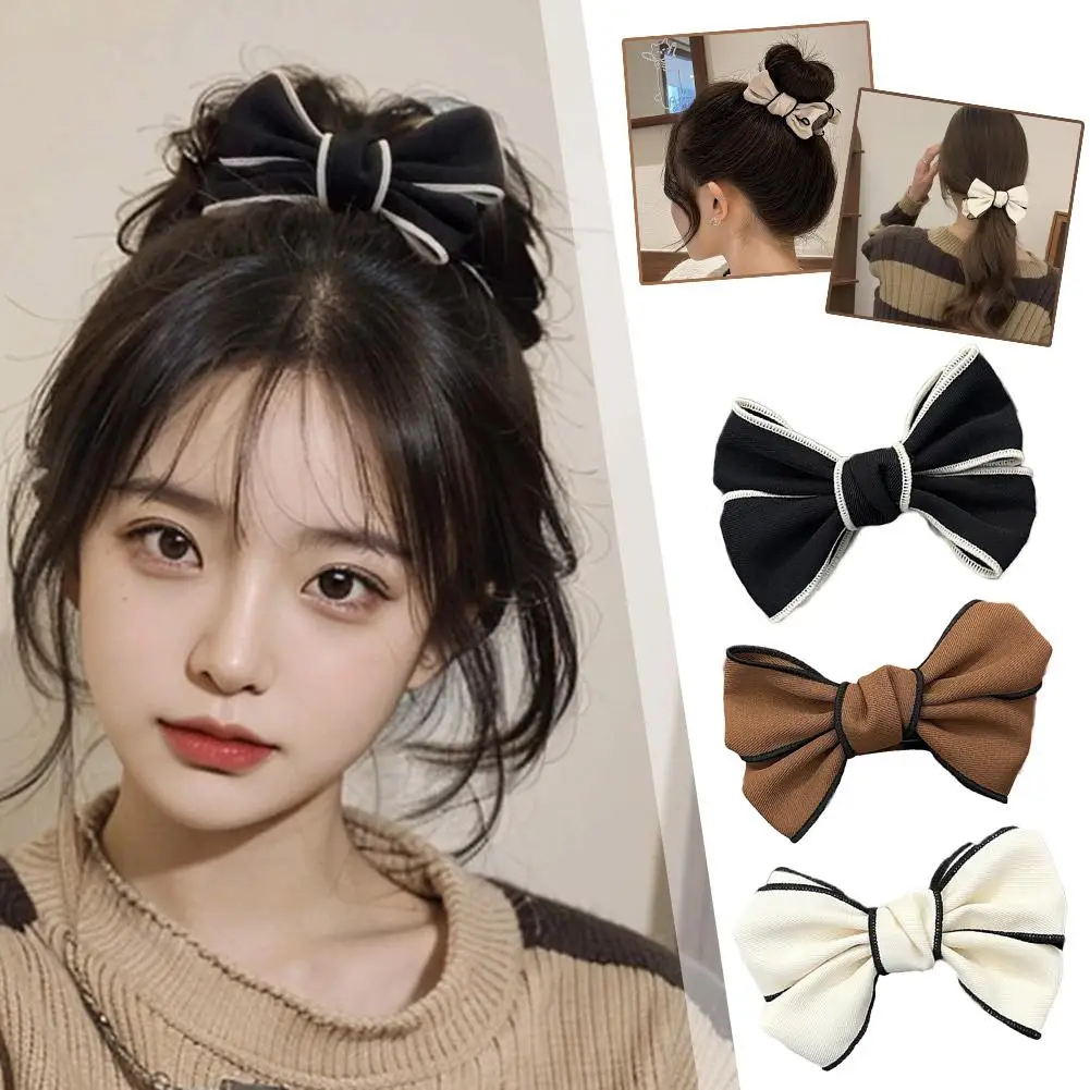 Elegant Women Bow Hair Claw Clips Double-sided Large Hair Bowknot Solid Barrettes Accessories Shark Hair Satin Hairpins Cla R4a3